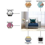 Casaliving Falco 1 Seater Sofa Set for Living Room (Blue Grey Fabric) Premium Fabric Sofa