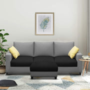 Rihan 3 Seater Sofa Set with Ottoman Living Room (Black Grey Fabric)