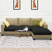 Rihan 4 Seater L Shape Sofa Set Living Room (Cream Black Fabric) Right Side Sofa