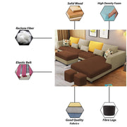 Minta LHS 8 Seater L Shape Sofa Set with Ottoman & 2 Puffy for Living Room (Green Fabric)