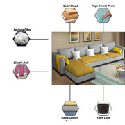 Asser LHS 6 Seater L Shape Sofa Set for Living Room (Yellow Grey) Premium Fabric Sofa