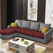 Shrank Round Lounger L Shape 6 Seater Sofa Set for Living Room (Maroon Grey) Fabric Sofa | LHS