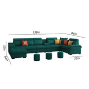 Emerson Modern U-Shaped Sectional Sofa Set 9 Seater, Sofa Couch with 3 Puffy for Hall (Black Colour) Premium Leatherette Fabric Sofa