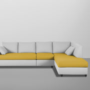 Dorian RHS 6 Seater L Shape Sofa Set for Living Room (Yellow Grey Fabric) Premium Fabric Sofa