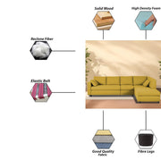 Dorian RHS 6 Seater L Shape Sofa Set for Living Room (Yellow Fabric) Premium Fabric Sofa