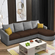 Shrank Round Lounger L Shape 6 Seater Sofa Set for Living Room (Brown Grey) Fabric Sofa | RHS