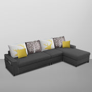 Afie RHS 6 Seater L Shape Sofa Set for Living Room (Black Grey Fabric) Premium Fabric Sofa