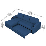Casaliving Ravonna LHS 4 Seater L Shape Corner Sofa Cum Bed for Living Room (Blue Fabric) Premium Fabric Sofa