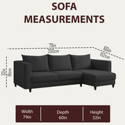 Mikasa 4 Seater RHS L Shape Sofa Set for Living Room (Black Fabric) Premium Fabric Sofa Set for Living Room