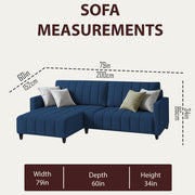 Netlie 4 Seater LHS L Shape Sofa Set for Living Room (Blue Fabric) Premium Fabric Sofa Set for Living Room