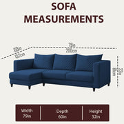 Mikasa 4 Seater LHS L Shape Sofa Set for Living Room (Blue Fabric) Premium Fabric Sofa Set for Living Room