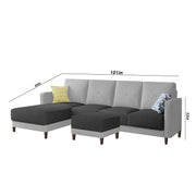 Swaloni LHS 6 Seater L Shape Sofa Set with Center Table for Living Room (Black Grey) Premium Fabric Sofa