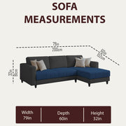 Oslo 4 Seater RHS L Shape Sofa Set for Living Room (Blue Black Fabric) Premium Fabric Sofa Set for Living Room