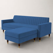 Casaliving Grejoy 4 Seater L Shape Convertible Sofa Set for Living Room, 3 Seater & Ottoman Modular Sectional Couch for Small Space (Aqua Blue) Colour Premium Velvet Fabric Sofa