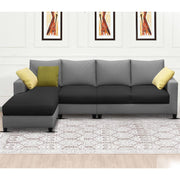 Rihan 6 Seater L Shape Sofa Set Living Room (Black Grey Fabric) Left Side Sofa