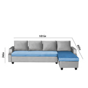 Asper RHS 6 Seater L Shape Sofa Set for Living Room (Turquise Grey Fabric) Premium Fabric Sofa