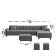 Garcia RHS 8 Seater L Shape Sofa Set with Ottoman & 2 Puffy for Living Room (Dark Grey) Premium Fabric Sofa Set