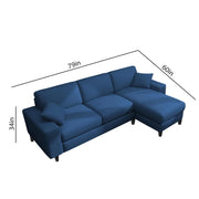 Martin 4 Seater RHS L Shape Sofa Set for Living Room (Blue Colour Fabric)