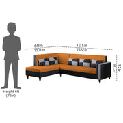 Nordy LHS 6 Seater L Shape Sofa Set for Living Room (Orange Black Colour) Premium Fabric Sofa Set