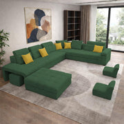 Casaling Urban Modern U-Shaped Sectional Sofa Set with Storage | 9 Seater Sofa Couch with Ottoman | Wooden Frame | Premium Colour Fabric | for Living Room & Guest Hall in (Black Colour)