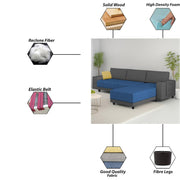 Linus RHS 4 Seater L Shape Sofa Set for Living Room (Blue Black Fabric) Premium Fabric Sofa