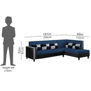 Nordy RHS 6 Seater L Shape Sofa Set for Living Room (Blue Black Colour) Premium Fabric Sofa Set