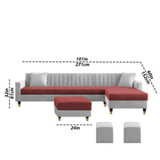 Garcia RHS 8 Seater L Shape Sofa Set with Ottoman & 2 Puffy for Living Room (Dark Grey) Premium Fabric Sofa Set