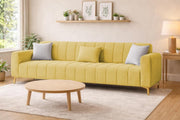 Velour Modern Velvet Sofa, Tufted Design Upholstered 3 Seater Sofa Set for Living Room, (Black Colour) Premium Velvet Fabric Sofa