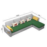 Ventos RHS 6 Seater L Shape Sofa Set for Living Room (Green Grey) Premium Velvet Fabric