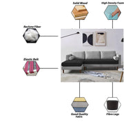 Casaliving Aezra LHS 4 Seater L Shape Sofa Set for Living Room (Black Grey Fabric) Premium Fabric Sofa