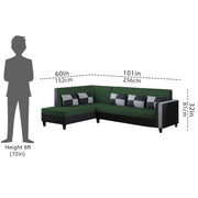 Nordy LHS 6 Seater L Shape Sofa Set for Living Room (Green Black Colour) Premium Fabric Sofa Set