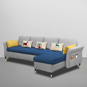 Ventos RHS 6 Seater L Shape Sofa Set for Living Room (Blue Grey) Premium Velvet Fabric