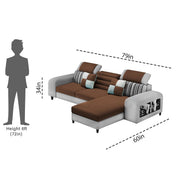 Samra RHS 4 Seater L Shape Sofa Set with 4 Puffy for Living Room (Brown Grey Fabric) Premium Fabric Sofa