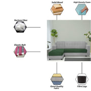 Fracher LHS 4 Seater L Shape Sofa Set for Living Room (Green Grey Fabric) Premium Fabric Sofa
