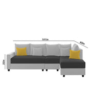 Inclair RHS 6 Seater L Shape Sofa Set for Living Room (Black Grey Fabric) Premium Fabric Sofa