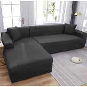 Atlanci 6 Seater L Shape Sofa Set for Living Room (Black Fabric) Left Side