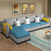 Asser LHS 6 Seater L Shape Sofa Set for Living Room (Turquise Grey) Premium Fabric Sofa