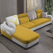 Amanda LHS 6 Seater L Shape,Sofa Set for Living Room (Yellow Grey Fabric)