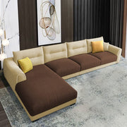 Hazer 6 Seater Sofa Set for Living Room (Cream Brown Fabric) Left Side Sofa