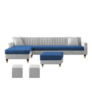 Casaliving Garcia 8 Seater RHS L Shape Sofa Set with Ottoman & 2 Puffy for Living Room (Grey Colour Fabric) Premium Fabric Sofa