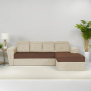 Elvi RHS 6 Seater L Shape Sofa Set for Living Room (Cream Brown Fabric) Premium Fabric Sofa