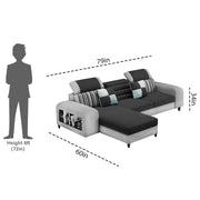 Samra LHS 4 Seater L Shape Sofa Set with 4 Puffy for Living Room (Black Grey Fabric) Premium Fabric Sofa