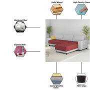 Linus RHS 4 Seater L Shape Sofa Set for Living Room (Maroon Grey Fabric) Premium Fabric Sofa
