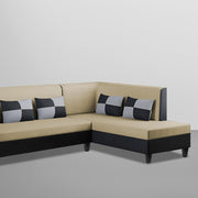 Nordy RHS 6 Seater L Shape Sofa Set for Living Room (Cream Black Colour) Premium Fabric Sofa Set