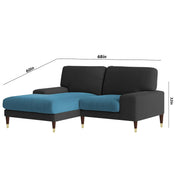Latieo LHS 2 Seater Lounger L Shape Sofa Set for Living Room (Black Turquise) Premium Fabric Sofa