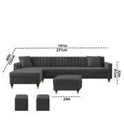 Garcia RHS 8 Seater L Shape Sofa Set with Ottoman & 2 Puffy for Living Room (Dark Grey) Premium Fabric Sofa Set