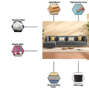 Salina LHS 6 Seater L Shape Sofa Set for Living Room (Black) Premium Fabric Sofa