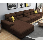 Anver 5 Seater L Shape Sofa Set for Living Room (Brown) Left Side
