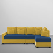 Inclair RHS 6 Seater L Shape Sofa Set for Living Room (Blue Yellow Fabric) Premium Fabric Sofa