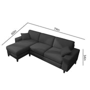 Martin 4 Seater LHS L Shape Sofa Set for Living Room (Black Colour Fabric)